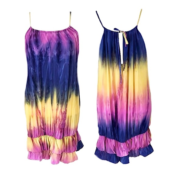❌SOLD❌ ★LIKE NEW★ Tie Dyed Mini Dress, PINK YELLOW PURPLE - Picture 14 of 14